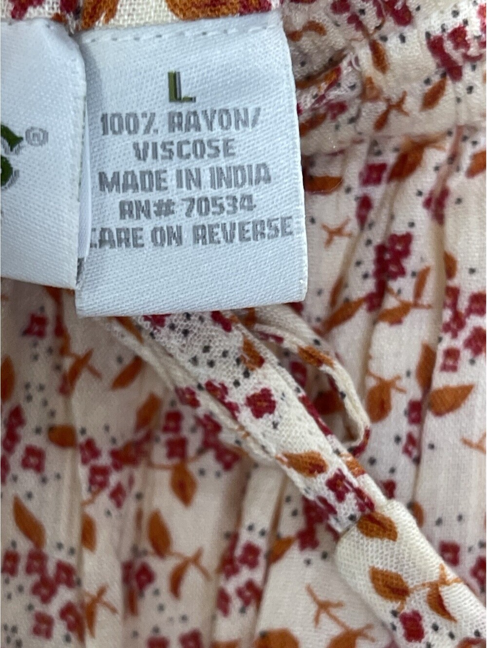 Orvis Maxi Long Skirt Cream Red Floral Orange Leaf Print Elastic Waist Pockets L - Picture 5 of 6